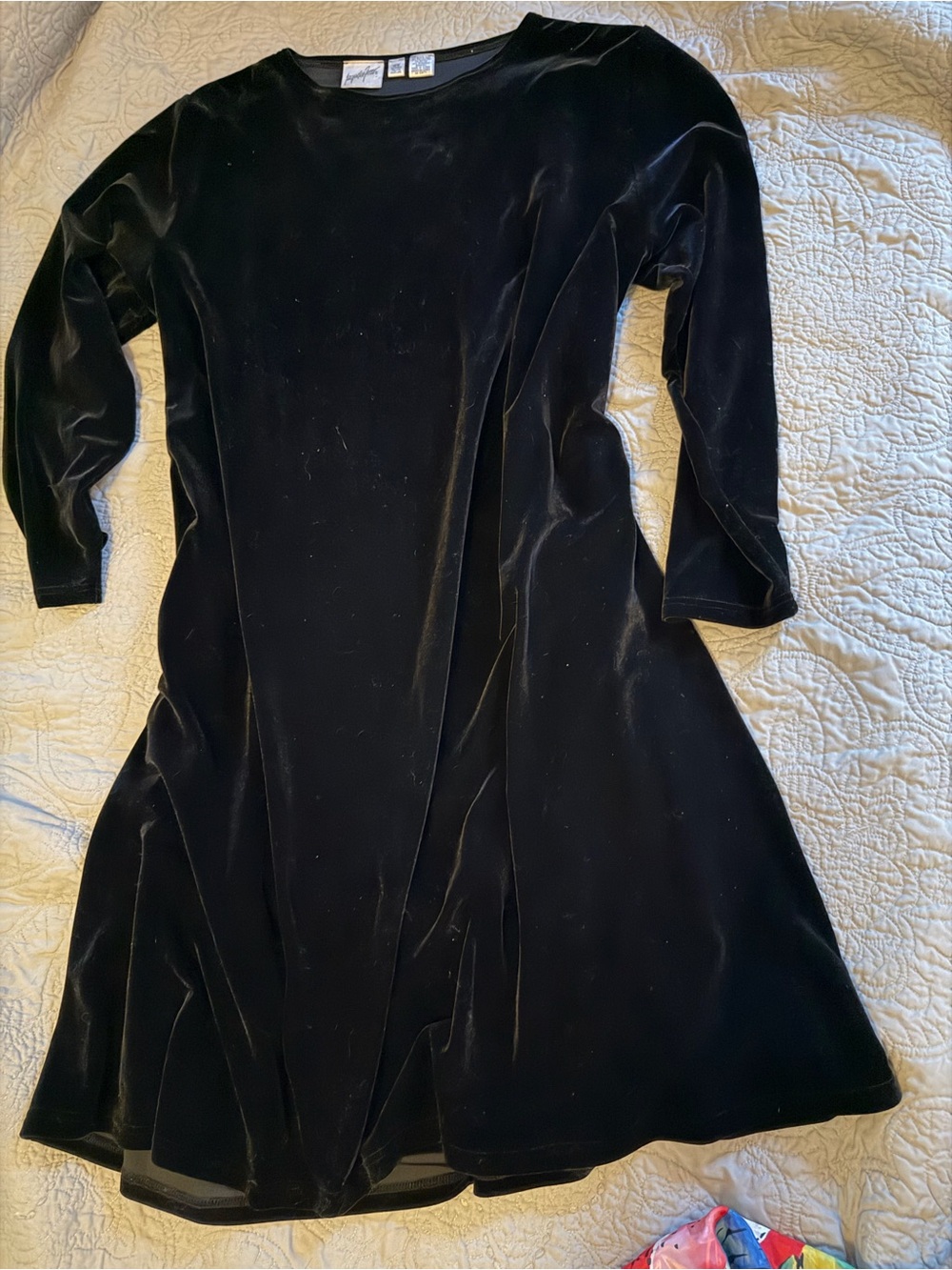Vintage 90s Black Velvet midi long sleeve Dress - Jaqueline Ferrar - Picture 2 of 4